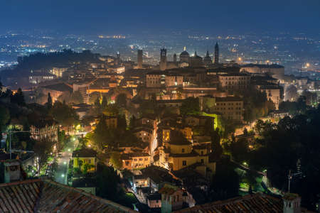 The ancient city of Bergamo in the eveningの写真素材