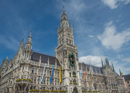 Munich germany 29 july 2020: Marienplatz, Mary's square, is the real center of Munich, one of the most loved places by Munich and touristsの写真素材