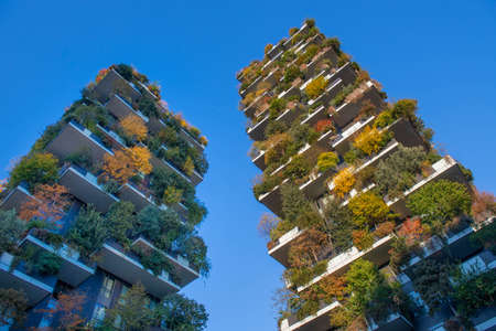 Milan Italy 5 November 2021:The Vertical Forest is a complex of two residential tower buildings designed by Boeri Studio and located in the Milan business center, on the edge of the Isola district.のeditorial素材