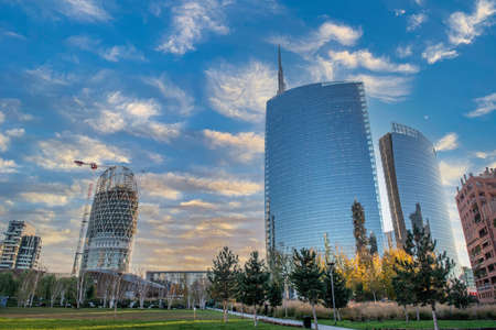 Milan Italy 5 November 2021:the construction of the forest library in Piazza Gae Aulenti in Milanのeditorial素材