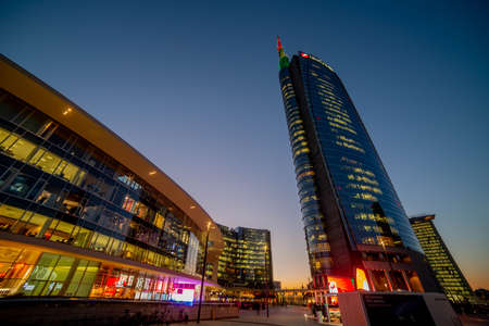 Milan Italy 5 November 2021:Symbol of contemporary Milan, Piazza Gae Aulenti is the setting for various commercials and photo shoots, as well as for musical and social eventsのeditorial素材
