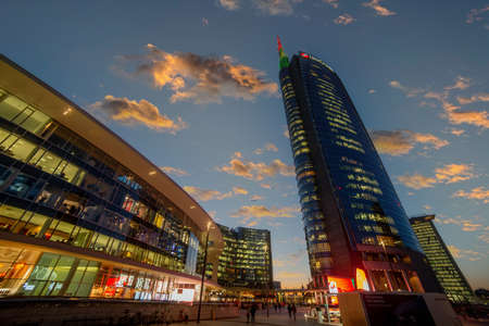 Milan Italy 5 November 2021:Symbol of contemporary Milan, Piazza Gae Aulenti is the setting for various commercials and photo shoots, as well as for musical and social eventsのeditorial素材