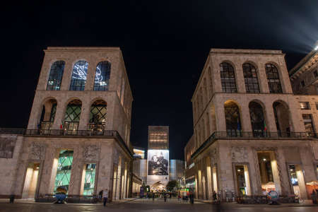 Milan Italy 5 November 2021:nocturnal exterior of the twentieth century museum where contemporary art is exhibitedのeditorial素材