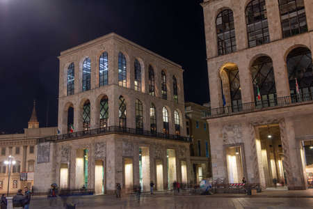 Milan Italy 5 November 2021:nocturnal exterior of the twentieth century museum where contemporary art is exhibitedのeditorial素材