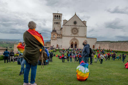 Assisi Italy April 24 2022: March for peace against all war that starts from Perugia and arrives in Assisiのeditorial素材