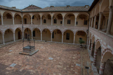 Assisi Italy April 24 2022: Cloister of the dead inside the basilica San Francesco di Assisiの写真素材