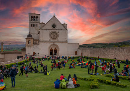 Park of the basilica of San Francesco of Assisiのeditorial素材