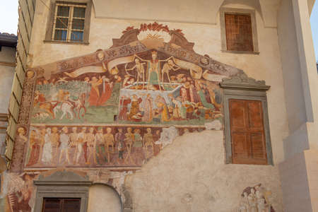 Clusone Bergamo Italy 4 September 2020: Triumph and dance of death is a cycle of frescoes painted by the Clusonese painter Giacomo Borlone de Buschis between 1484 and 1485 on the facade of the churchのeditorial素材