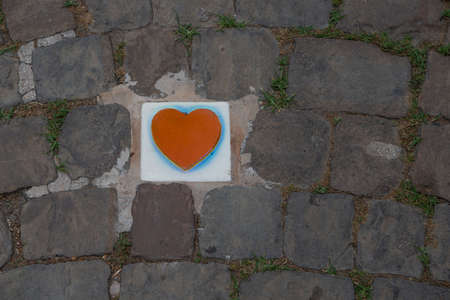 Heart encased in the stone pavementの写真素材