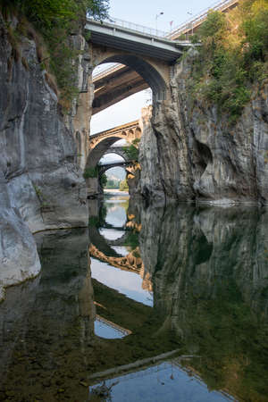 Crossing bridges over the riverの写真素材