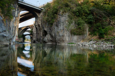 Crossing bridges over the riverの写真素材