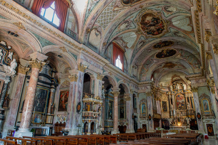 Clusone Italy 21 July 2022: Basilica of Santa Maria Assunta and San Giovanni Battista in Clusone was built, according to tradition, on the ruins of an ancient Roman temple dedicated to the goddess Dianaのeditorial素材