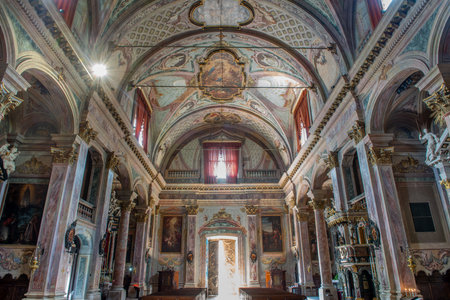 Clusone Italy 21 July 2022: Basilica of Santa Maria Assunta and San Giovanni Battista in Clusone was built, according to tradition, on the ruins of an ancient Roman temple dedicated to the goddess Dianaのeditorial素材
