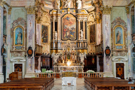 Clusone Italy 21 July 2022: Basilica of Santa Maria Assunta and San Giovanni Battista in Clusone was built, according to tradition, on the ruins of an ancient Roman temple dedicated to the goddess Dianaのeditorial素材