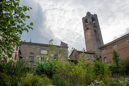 Bergamo Italy September 14 2022: Garden in the old square of upper Bergamo for the festival the masters of the landscapeの写真素材