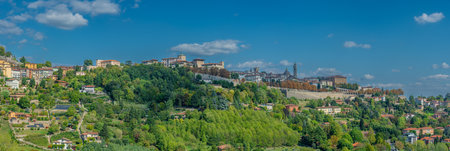 Venetian walls of unesco heritage fortification in Bergamoのeditorial素材