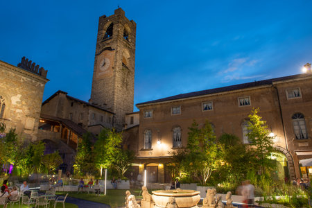 Bergamo Italy September 14 2022: Garden in the old square of upper Bergamo for the festival the masters of the landscapeのeditorial素材