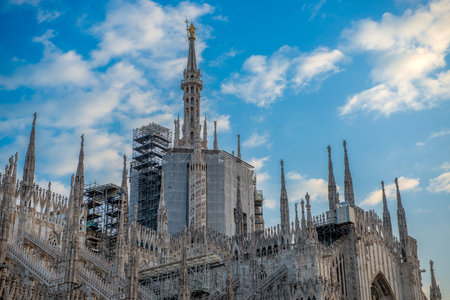 Spiers of the milan cathedral under renovationの写真素材