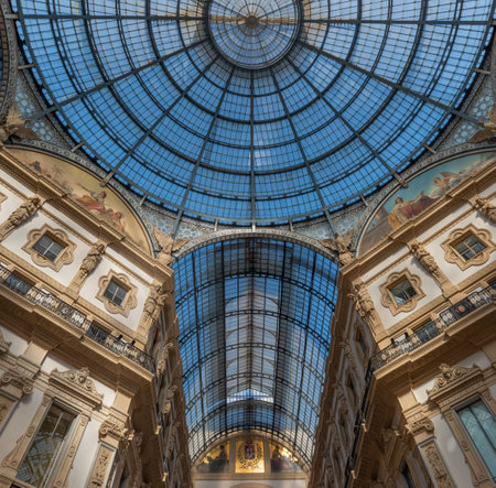 Stained glass window in the Galleria Vittorio Emanuele in Milanのeditorial素材