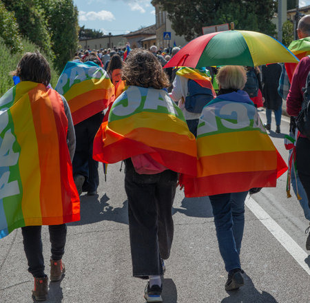 Assisi Italy April 24 2022: March for peace against all war that starts from Perugia and arrives in Assisiのeditorial素材