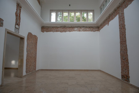 Plaster with exposed brick during the renovationの写真素材