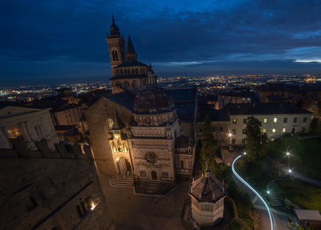 Basilica Santa Maria Maggiore illuminated at sunsetの写真素材