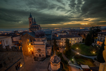 Basilica Santa Maria Maggiore illuminated at sunsetの写真素材
