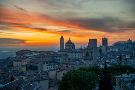 Skyline of Bergamo Old capital of culture 2023の写真素材