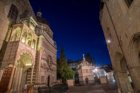 Piazza del Duomo in Bergamo with Sant'Alessandro cathedralの写真素材