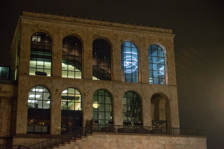 Milan italy 26 January 2023: Faces, portraits of
ordinary people exhibited on the facade of the twentieth century museumのeditorial素材