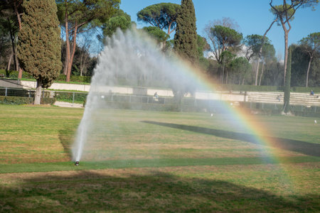 Garden irrigation system in operationの写真素材