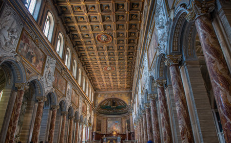 Rome Italy March 16th 2023:Interior of the basilica San Marco Evangelista al Campidoglio , located in piazza Venezia, next to Palazzo Venezia.のeditorial素材