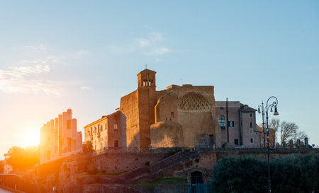 Temple of Venus and Rome at sunsetの写真素材