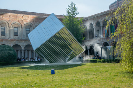 Milan Italy April 19th 2023:State University of Milan with artistic installations for the off-showのeditorial素材