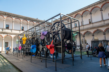 Milan Italy April 19th 2023:Visitors at the State University of Milan viewing art installations for the Fuori Saloneのeditorial素材