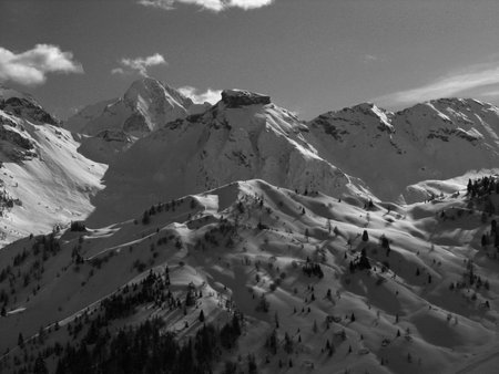 Dolomites mountains in winter with snowの写真素材