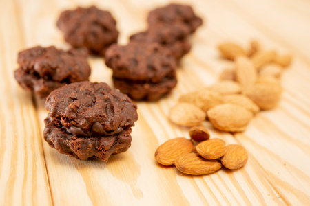 Homemade chocolate and almond biscuitsの写真素材