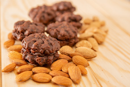 Homemade chocolate and almond biscuitsの写真素材