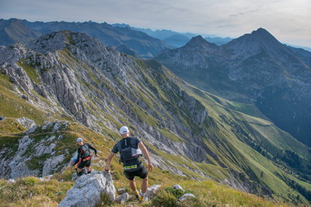 Serina Italy 3 September 2023:Dangerous mountain run for highly trained athletes physically and psychologicallyのeditorial素材