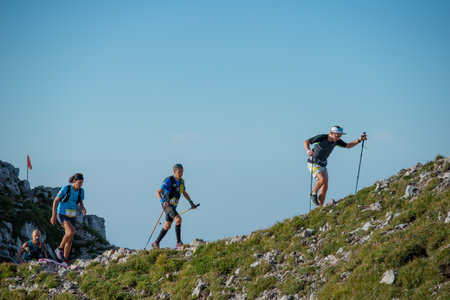Serina Italy 3 September 2023:Dangerous mountain run for highly trained athletes physically and psychologicallyのeditorial素材