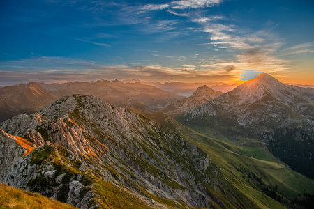 Mountains in the morning at sunriseの写真素材