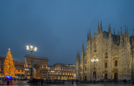 Milan Cathedral (Duomo di Milano) at night, Italyの写真素材