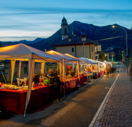 Cornalba Italy 10 December 2023: Traditional stalls selling typical local productsの写真素材
