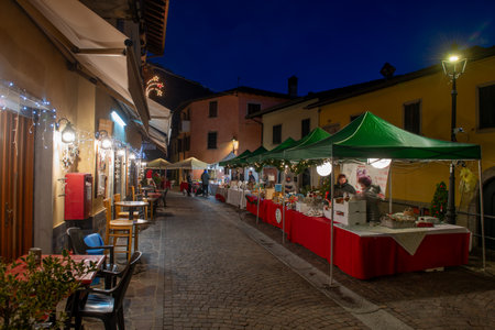 Cornalba Italy 10 December 2023: Traditional stalls selling typical local productsの写真素材