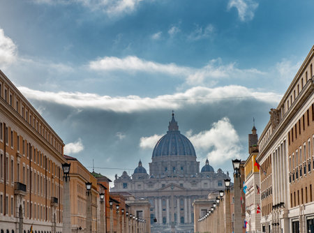 Rome Italy 14 March 2020:St. Peter's Square with marble columns and statuesのeditorial素材