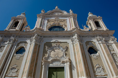 Finale Ligure Italy 16 April 2024: Collegiate Church of San Giovanni Battista Considered one of the most artistically beautiful baroque churches in Liguriaの写真素材