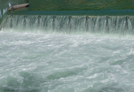 Dam with movable bulkheads on the Brembo riverの写真素材