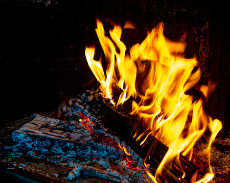 Wood Burning in the Fireplaceの写真素材