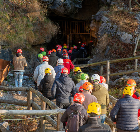 Dossena Italy 30 November 2024: People training for evacuation in case of chemical disasterの写真素材