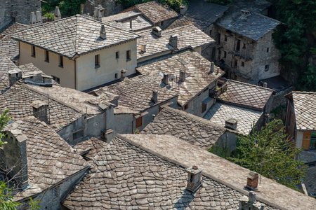 Slate roofs in a house in the Aosta Valleyの写真素材